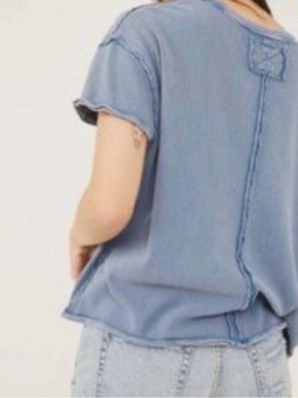 Free People Boho Oversized Washed Blue Short Sleeve Tee with Front Cutout XS - Picture 2 of 8